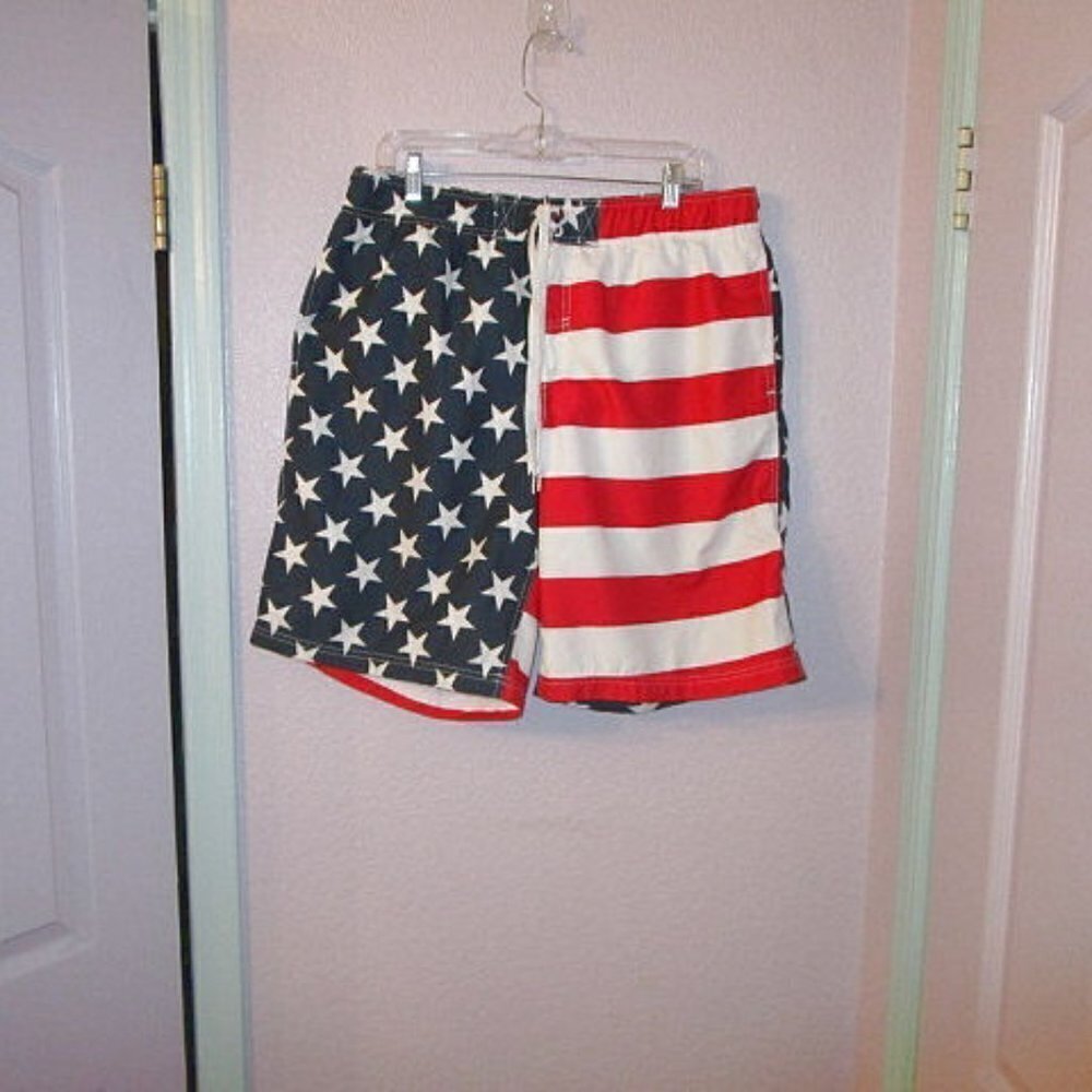 Patriotic American Flag Swim Trunks Men Size L 36 38 Lined USA Stars & Stripes